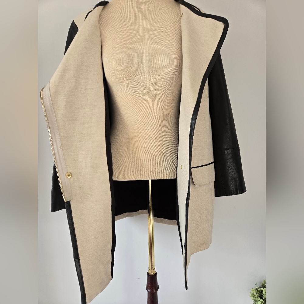 CLUB MONACO linen and lamb leather cream and black jacket. Size large - Picture 11 of 16